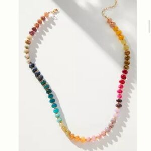 Anthropologie Rainbow Stone Beaded Necklace in Gold